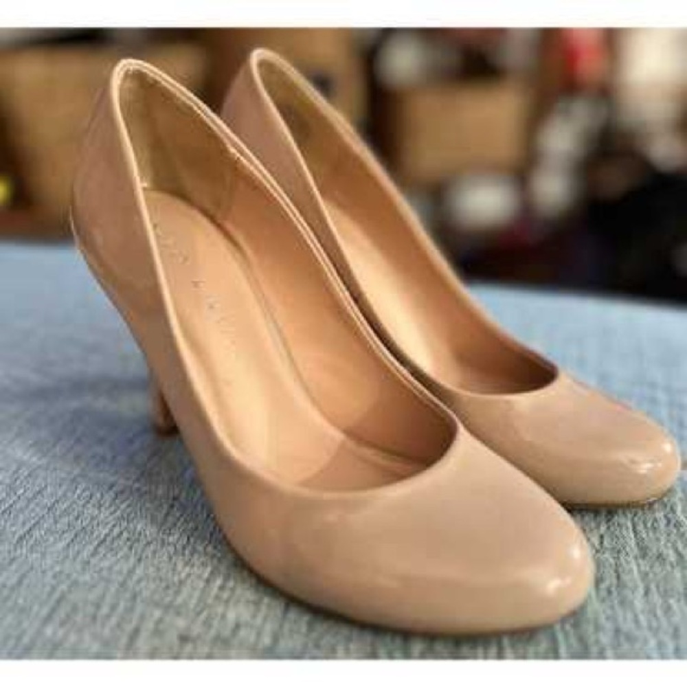 Kelly & Katie Coderno Slip On Pumps Beige Faux Leather Heeled